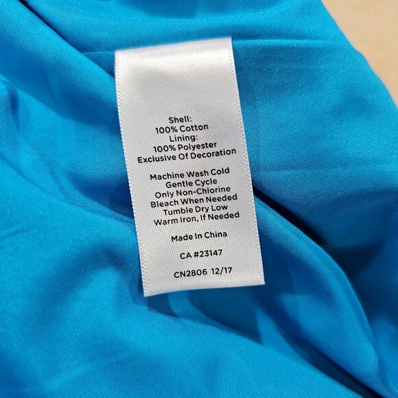 Women's Talbots Turquoise Embroidered Sateen Fit & Flare Tie Waist Dress Size 8P - Picture 7 of 8